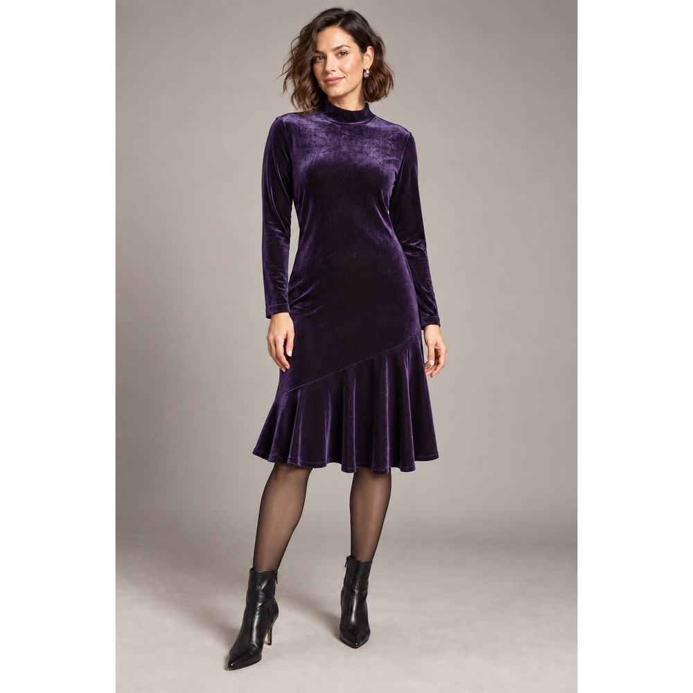 Always Caroline Vintage Velvet Mock Neck Dress Purple 10P Whimsigoth Holiday 90S